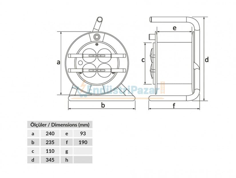 1*16A 3 Pano Prizli Plastik Makara (3*1,5mm2 TTR 25mt Kapasiteli) Termal Sigortalı BM8-2357-0004 BEMİS