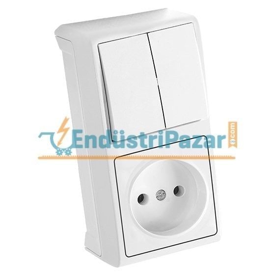 DİKEY İKİLİ KOMBİNE KOMÜTATÖR VE PRİZ SIVA ÜSTÜ VERA SERİSİ 90681089 VİKO
