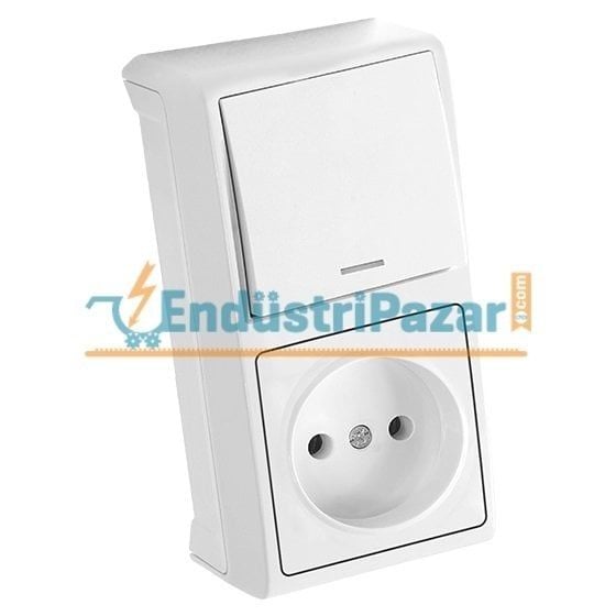 DİKEY İKİLİ KOMBİNE IŞIKLI ANAHTAR VE PRİZ SIVA ÜSTÜ VERA SERİSİ 90681090 VİKO