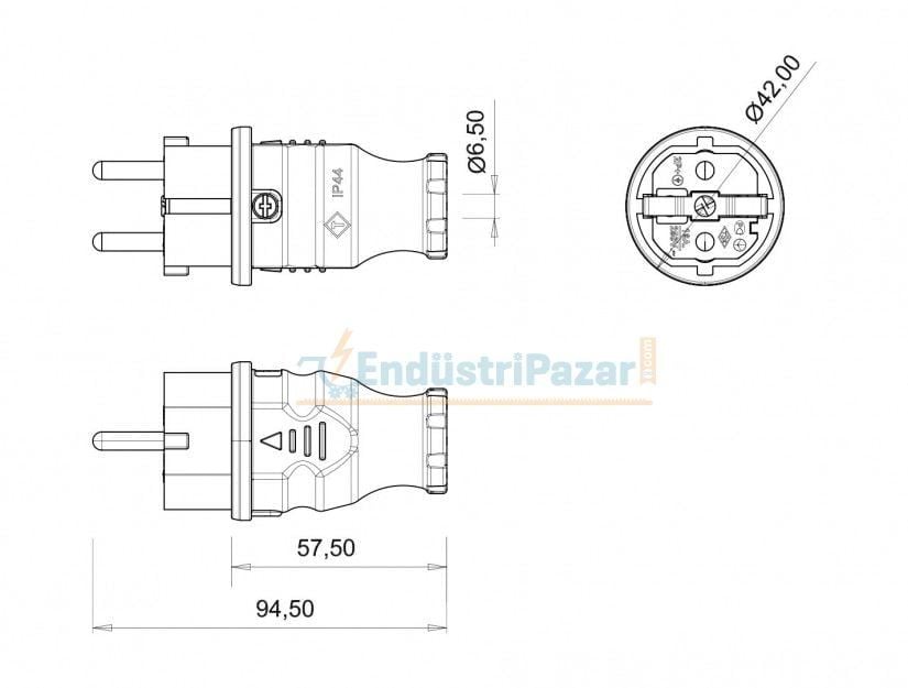 1*16A Monofaze Kauçuk Düz Fiş IP44 BK1-1402-2011 BEMİS