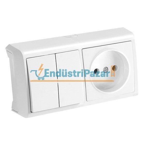 YATAY İKİLİ KOMBİNE KOMÜTATÖR VE PRİZ SIVA ÜSTÜ VERA SERİSİ 90681189 VİKO