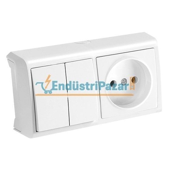 YATAY İKİLİ KOMBİNE KOMÜTATÖR VE PRİZ SIVA ÜSTÜ VERA SERİSİ 90681189 VİKO