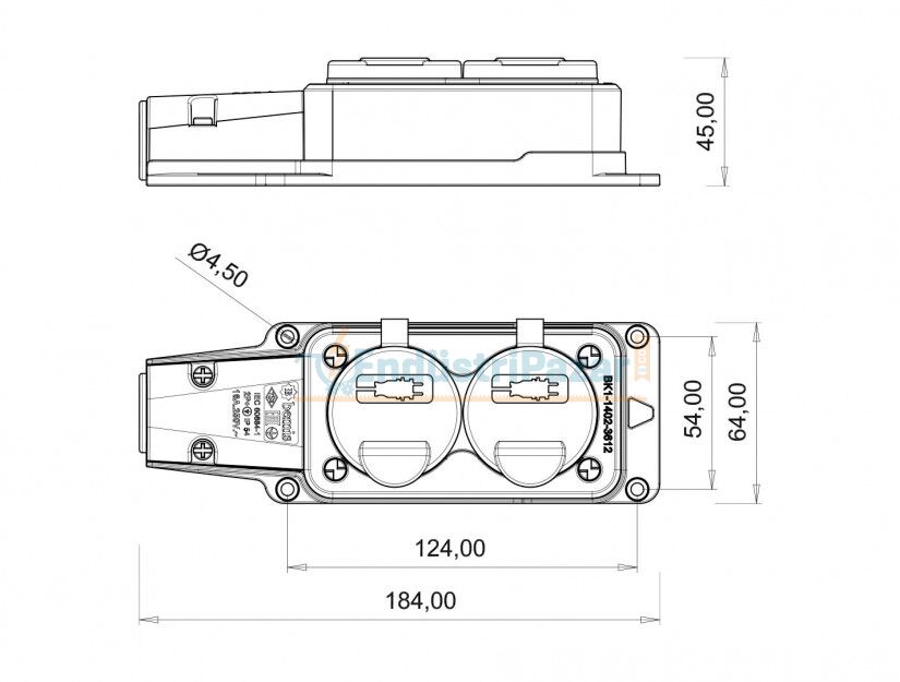 1*16A Kauçuk Monofaze İkili Grup Priz IP54 BK1-1402-3612 BEMİS