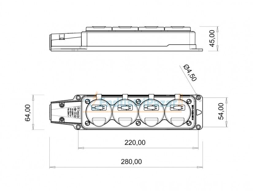 1*16A Kauçuk Monofaze Dörtlü Grup Priz IP54 BK1-1402-3614 BEMİS