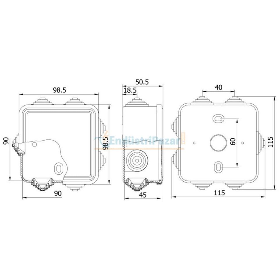 90*90*45mm Termoplastik Buat (Geçmeli Kapak) 650°C IP44 40200505 METE ENERJİ