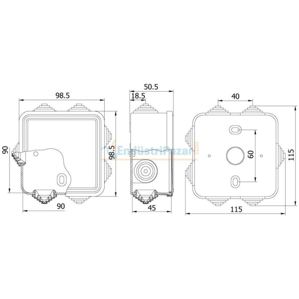 90*90*45mm Termoplastik Buat (Vidalı Kapak) 650°C IP44 40200805 METE ENERJİ