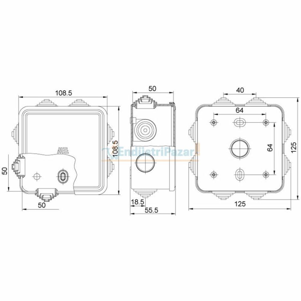 100*100*50mm Termoplastik Buat (Geçmeli Kapak) 650°C IP44 40200705 METE ENERJİ