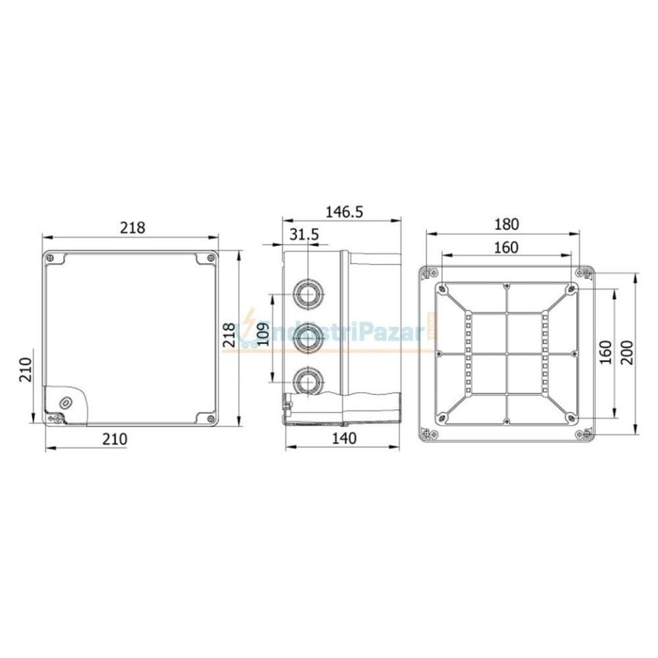 210*210*140mm Termoplastik Buat (Derin Kapak) 650°C IP67 40205205 METE ENERJİ
