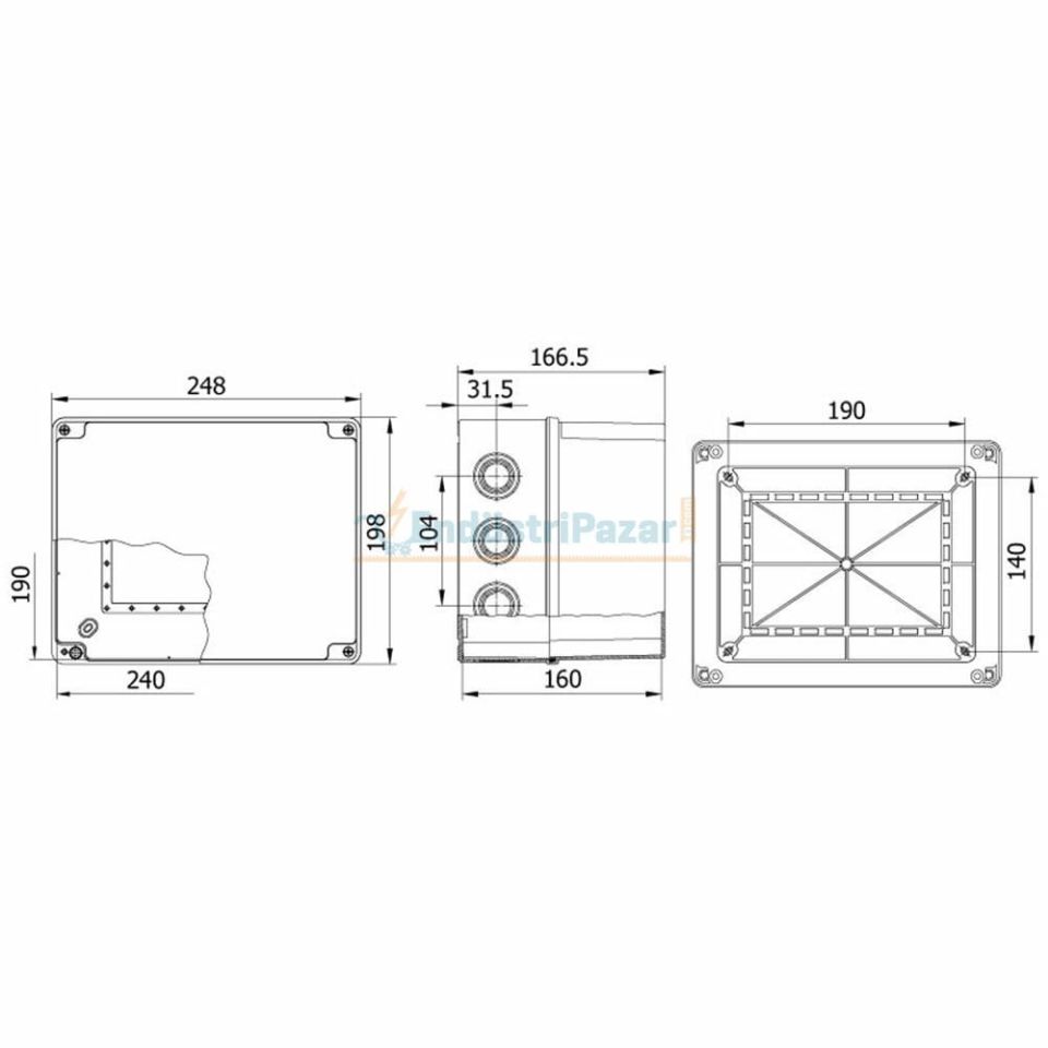190*240*160mm Termoplastik Buat (Derin Kapak) 650°C IP67 40208205 METE ENERJİ
