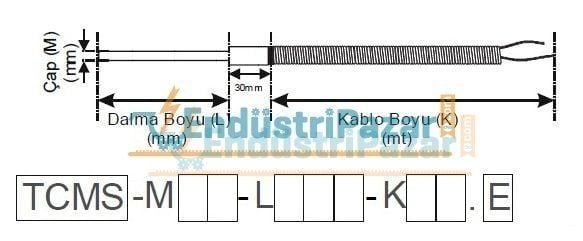 TCMS-M03-L400-K01.K 400MM TÜP BOYU ÇAP 3MM 1 METRE ÇELİK ÖRGÜ KABLOLU MİNERAL İZOLELİ BAYONET SONDA K TİPİ TERMOKUPL AISI310 EMKO