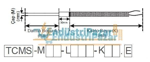 TCMS-M03-L500-K01.K 500MM TÜP BOYU ÇAP 3MM 1 METRE ÇELİK ÖRGÜ KABLOLU MİNERAL İZOLELİ BAYONET SONDA K TİPİ TERMOKUPL AISI310 EMKO