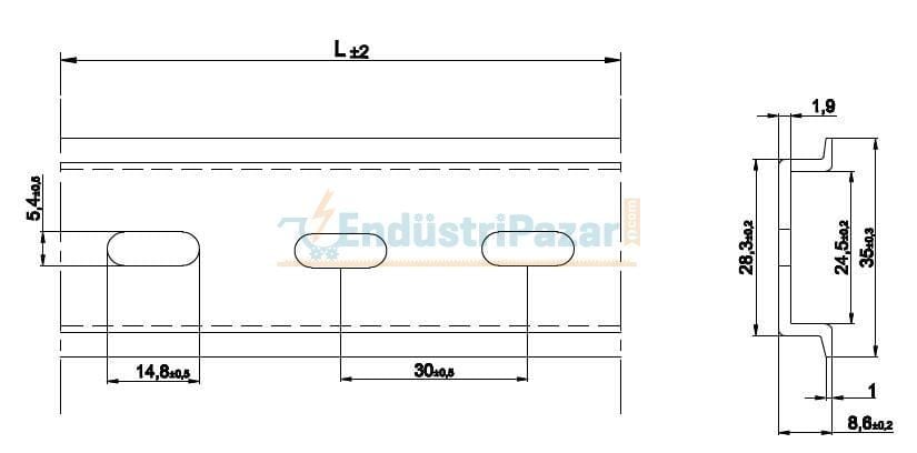 35*7,5 Delikli Alüminyum Montaj Rayı 1mt 1100071 ONKA-4132 ONKA