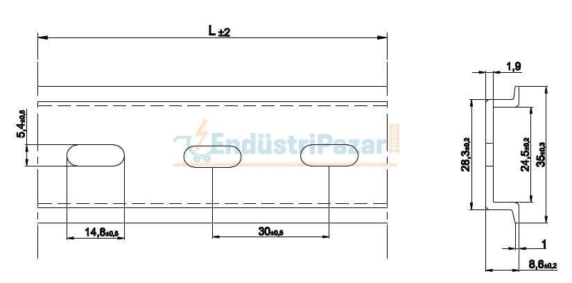 35*7,5 Delikli Alüminyum Montaj Rayı 2mt 1100072 ONKA-4133 ONKA