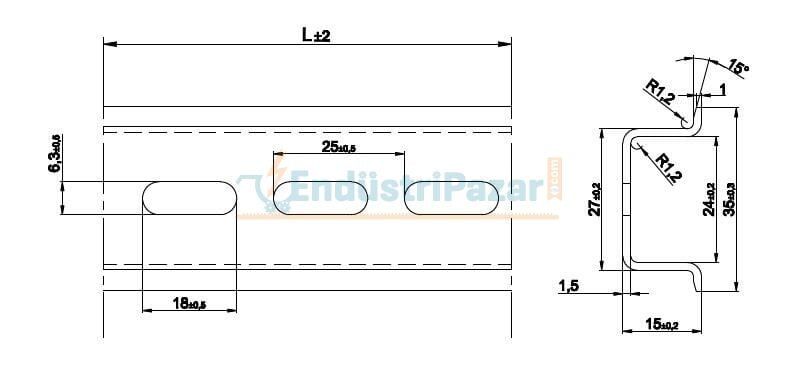 35*15 Delikli CR+3 Kaplamalı Montaj Rayı 2mt 1100041 ONKA-4073 ONKA
