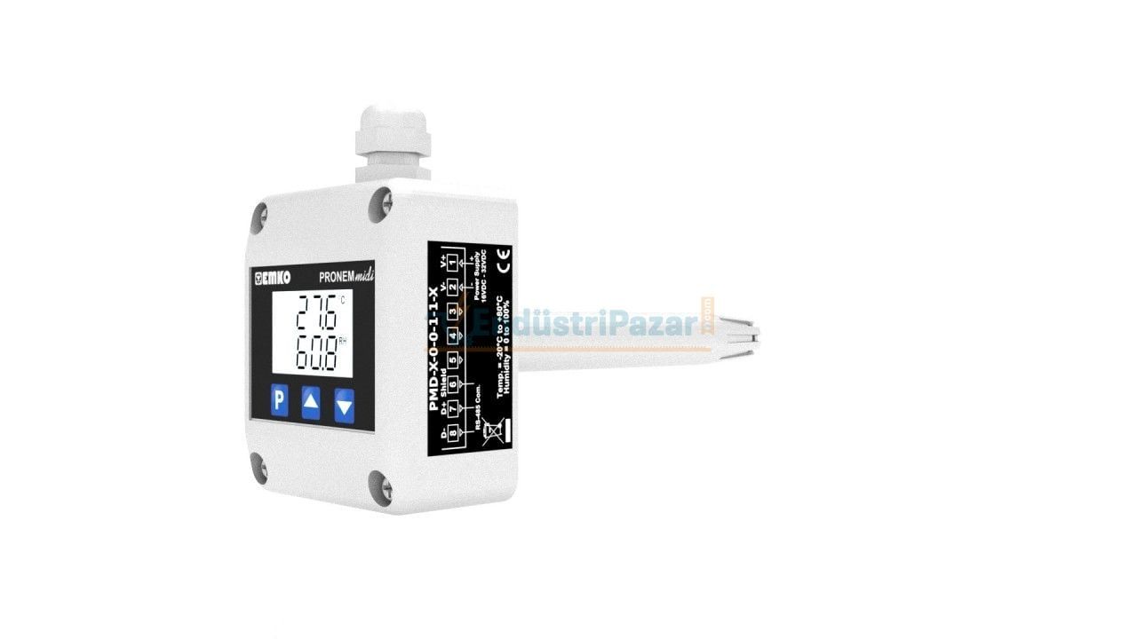 PMDL-D-H1/T1.1.0.1 Kanal Tipi Analog 0-10Vdc 59mm Dalma Boyu Nem + Sıcaklık Sensörü PRONEM MİDİ LCD EMKO