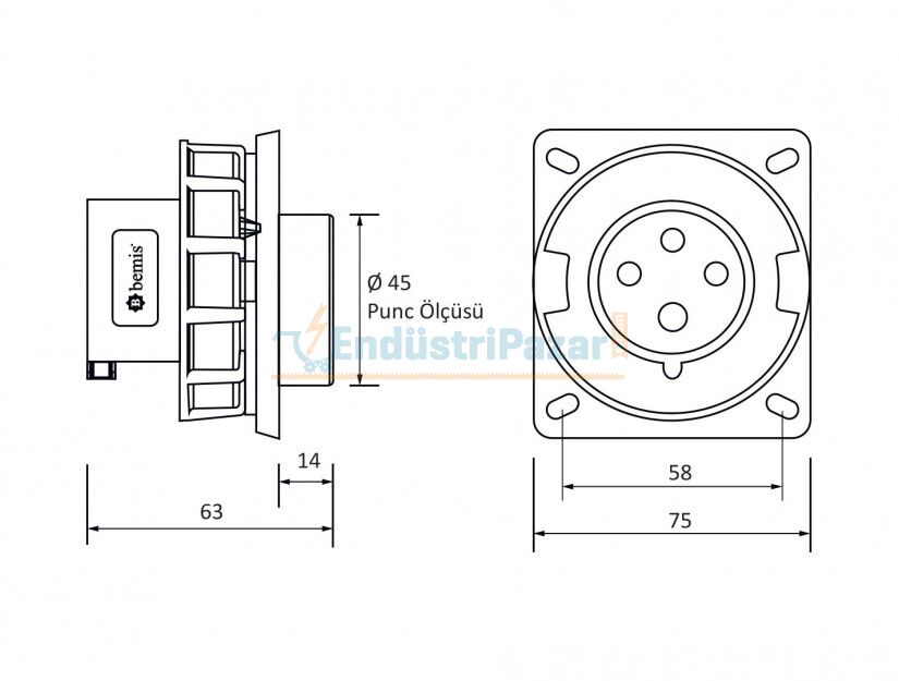 4*16A 380V Makine Fişi IP67 BC1-1504-7114 BEMİS