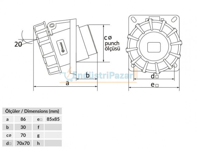 4*16A 380V 45° Eğik Makine Priz IP67 BC1-1504-7420 BEMİS