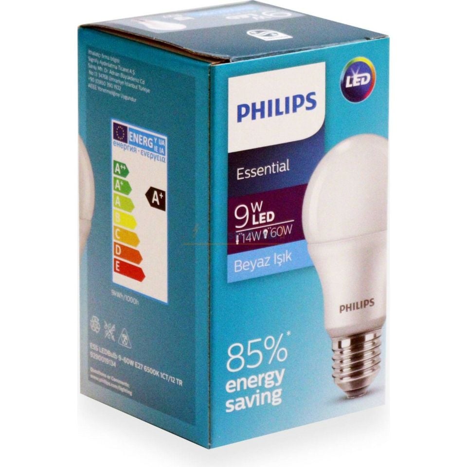 9W E27 Essential Led Ampül Beyaz Işık 6500K 15.000 Saat 9290019134 PHILIPS