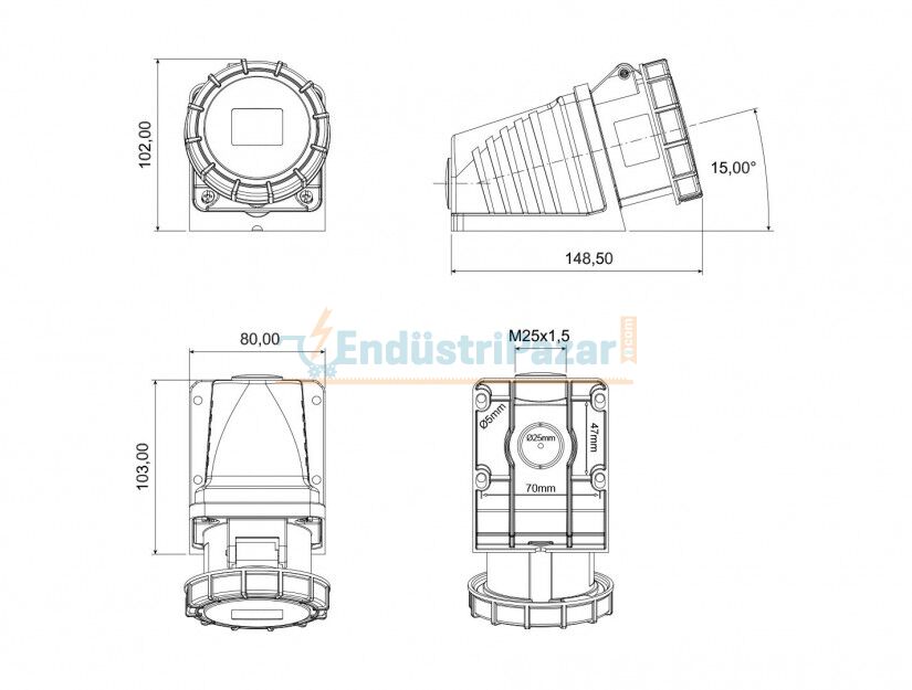 5*16A 90° Eğik Duvar Priz IP67 BC1-1505-7535 BEMİS