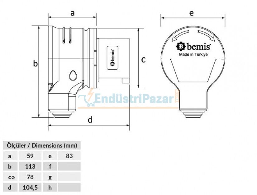 3*32A 110V 90° Eğik Döner Fiş IP44 BC1-3303-2130 BEMİS