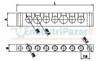 2/20 22 DELİKLİ PANO TOPRAKLAMA KLEMENSİ (7*12mm Kesit) 100 AMPER 1080119 ONKA-2025