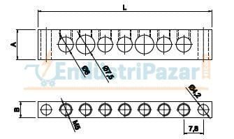 2/5 7 DELİKLİ PANO TOPRAKLAMA KLEMENSİ (7*12mm Kesit) 100 AMPER 1080115 ONKA-2021