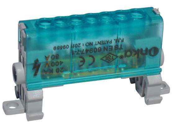 2/8 10 DELİKLİ 1 KUTUPLU DAĞITICI ÜNİTE (6,5*9mm Kesit) 80 AMPER KAPAKLI SİSTEM 1080012 ONKA-2062