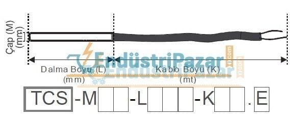 TCS-M06-L100-K02.K 100MM TÜP BOYU ÇAP 6MM 2 METRE SİLİKON KABLOLU STANDART BAYONET SONDA K TİPİ TERMOKUPL EMKO