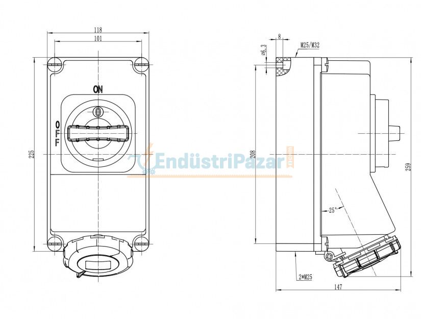 5*16A 90° Eğik Duvar Prizi IP67 Interlock BC1-1505-7540 BEMİS