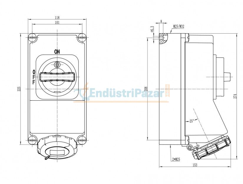 5*32A 90° Eğik Duvar Prizi IP67 Interlock BC1-3505-7540 BEMİS