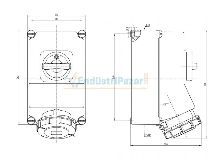 5*63A 90° Eğik Duvar Prizi IP67 Interlock BC1-4505-7540 BEMİS