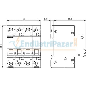 6kA 3 Kutup + Nötr Kesmeli C 20A Otomat 5SL6620-7YA SİEMENS