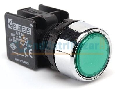 1NO Yaylı Düz Yeşil 22mm Buton KB34DY EMAS