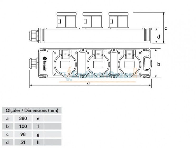 2 Adet 5*16A 380V + 1 Adet 1*16A 220V Tribox IP44 BG4-1016-1610 BEMİS