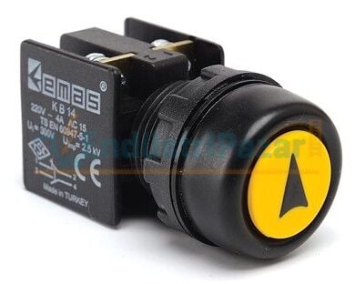 1NO+1NC Yaylı Etanj Sarı Ok İşareti Baskılı 22mm Buton KB14RSO EMAS