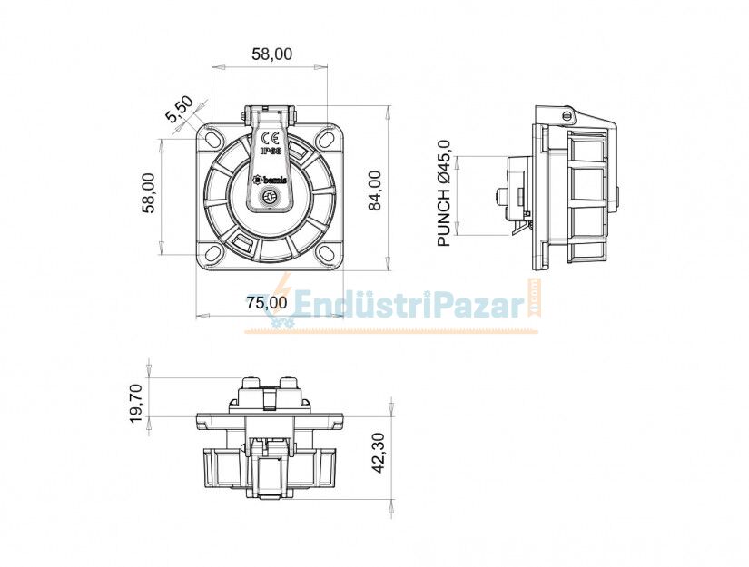 1*16A Hızlı Bağlantılı Makine Priz (Çocuk Koruma Kilitli) BS1-1402-7417 IP68 BEMİS