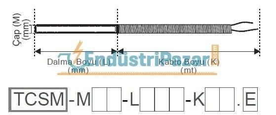TCSM-M06-L050-K01.J 50MM TÜP BOYU ÇAP 6MM 1 METRE ÇELİK ÖRGÜ KABLOLU STANDART BAYONET SONDA J TİPİ TERMOKUPL AISI304 EMKO