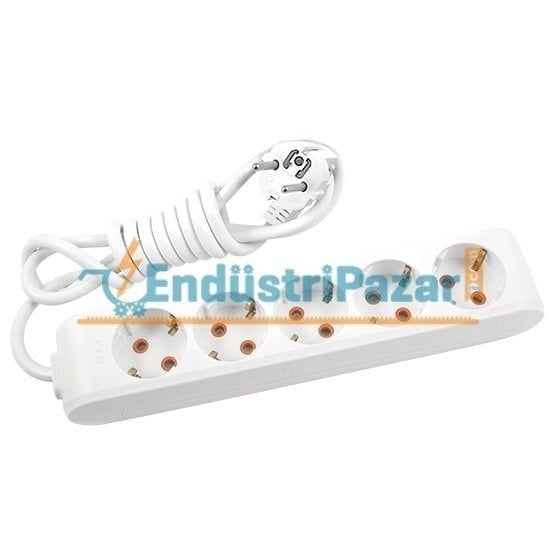 BEŞLİ GRUP PRİZ TOPRAKLI KLEMENSLİ ÇOCUK KORUMALI 1 METRE KABLOLU (MULTİ-LET SERİSİ-BEYAZ) 90 11 35 01 VİKO