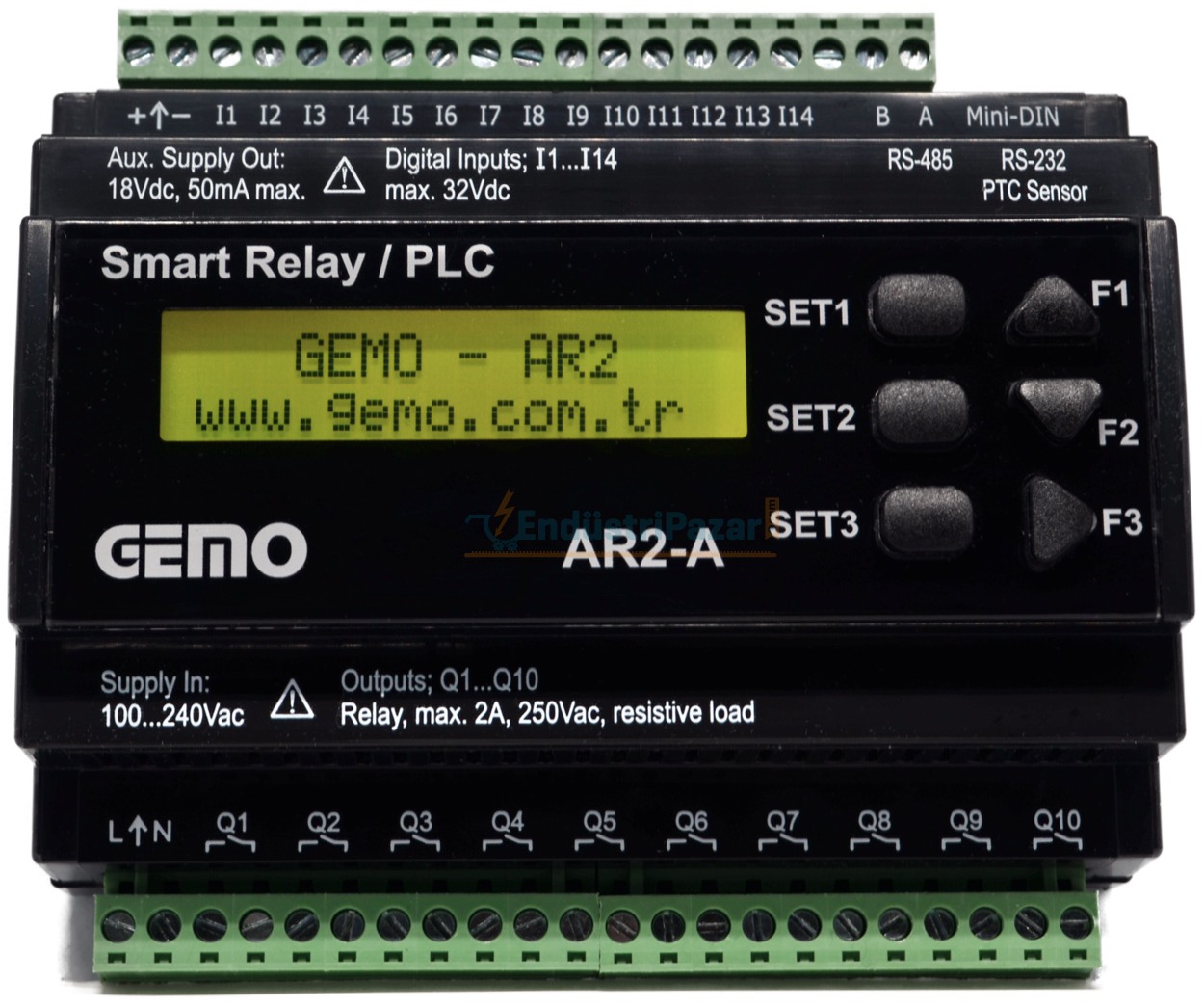 AR2-A-24VDC-12D2A-TR-RTC Ray Tipi ''Ladder Logic'' ile Programlanabilir PLC GEMO