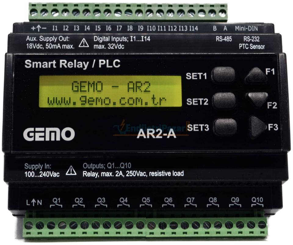AR2-A-24VDC-14D-TR Ray Tipi ''Ladder Logic'' ile Programlanabilir PLC GEMO