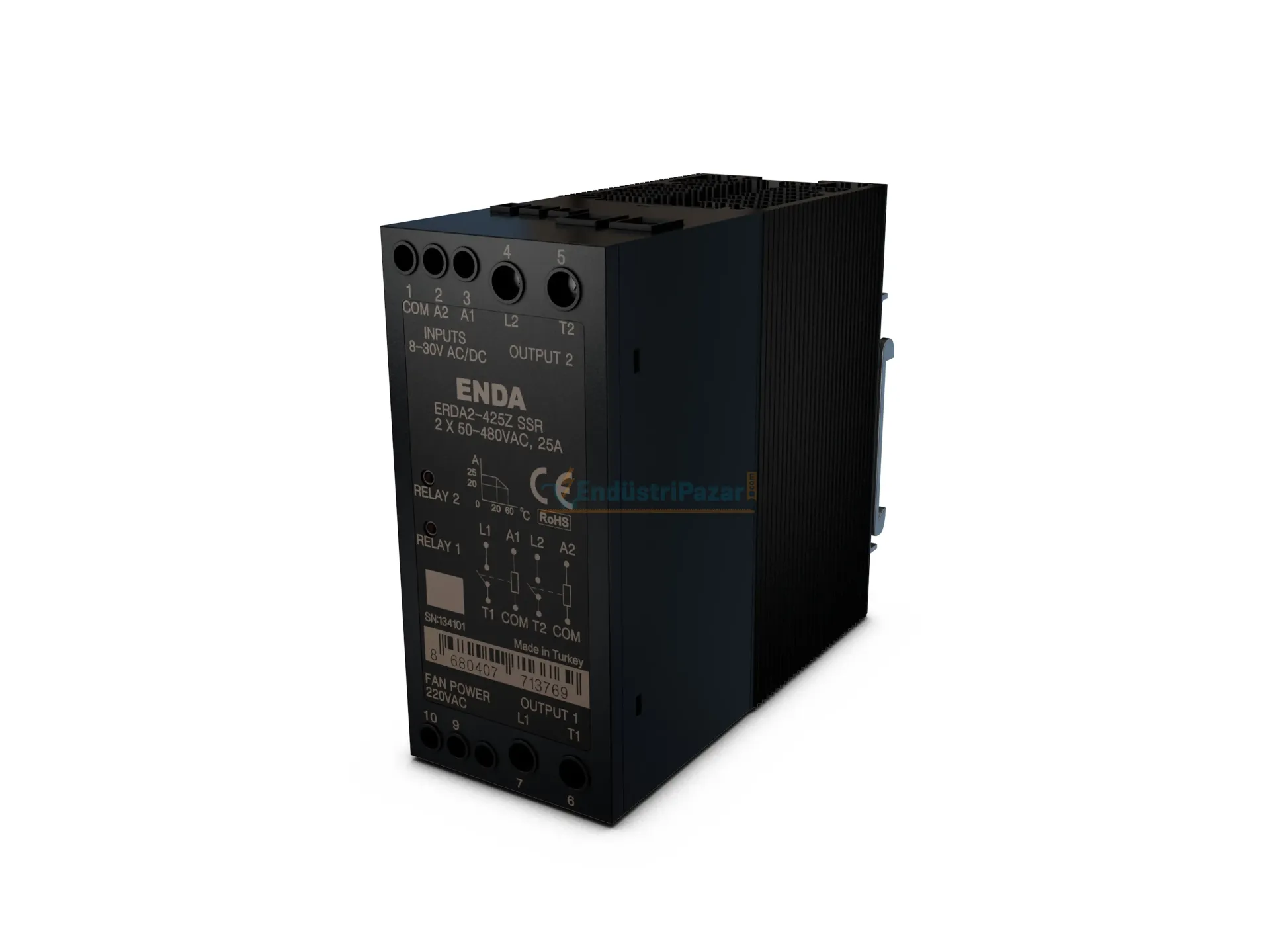 ERDA2-240Z-F 2*40A 280VAC Ray Montaj Fanlı SSR (Solid State Röle) ENDA